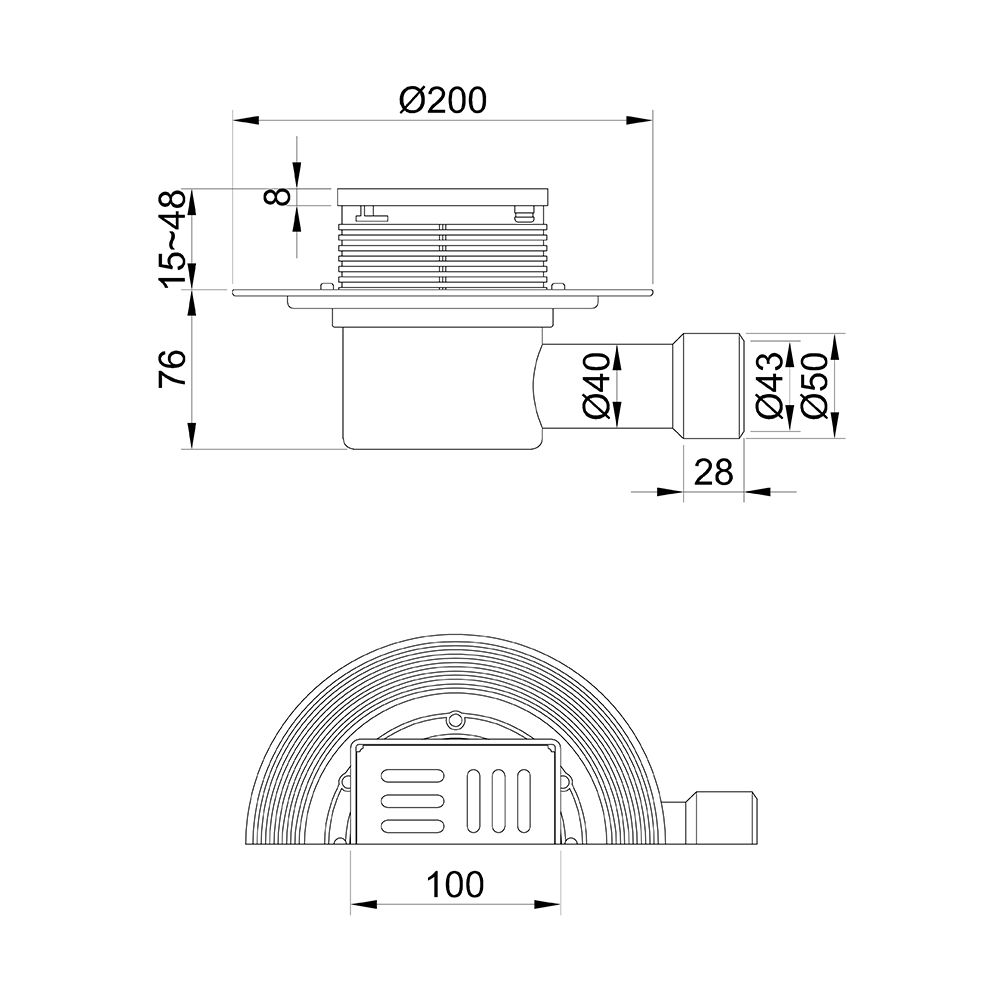 Поден сливник, хоризонтален (100x100mm) Aquasan