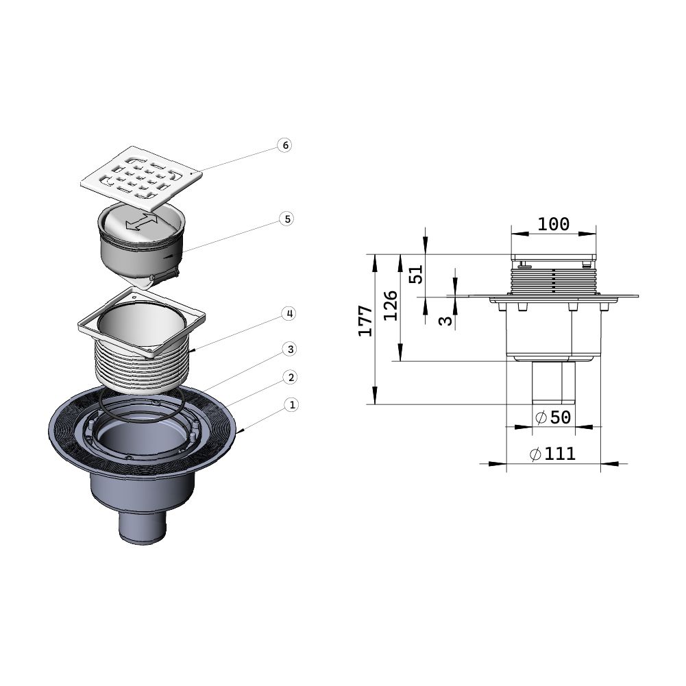 Поден сливник, вертикален (100x100mm) Aquasan