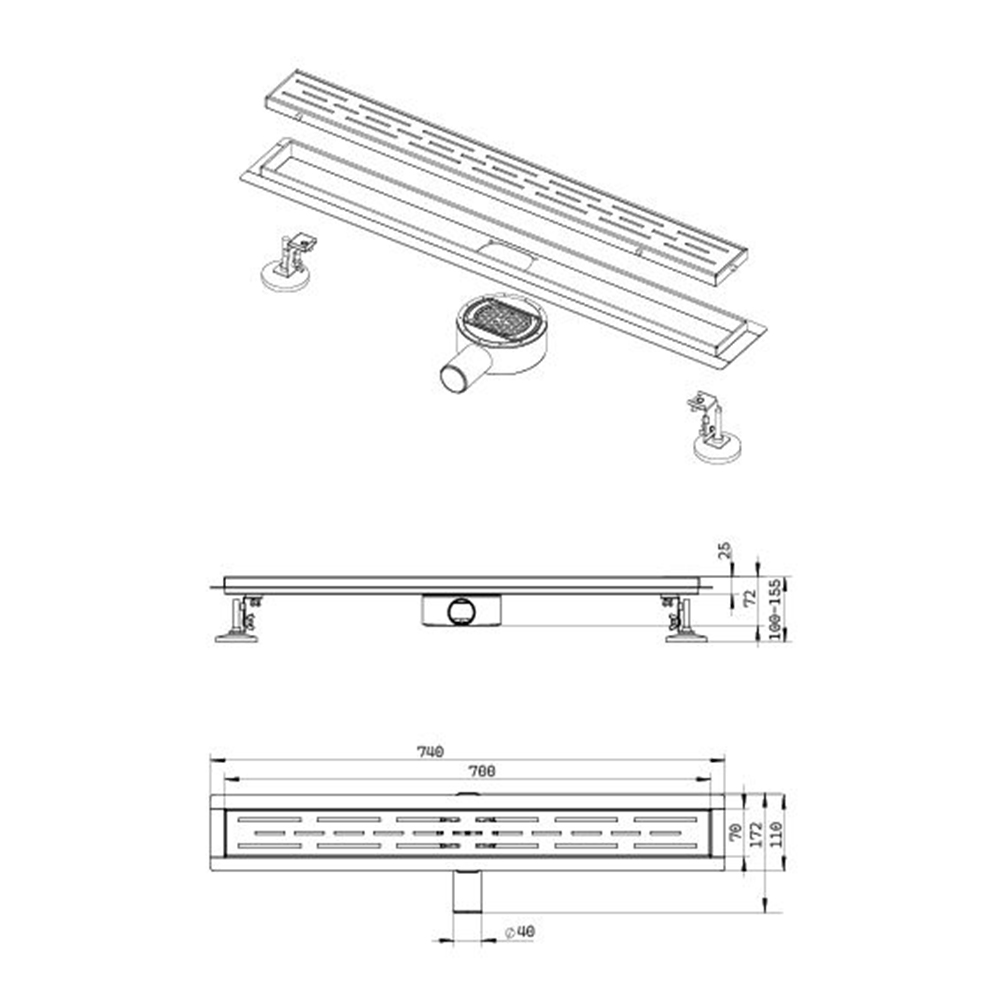 Поден сливник Premium (700 mm) Aquasan