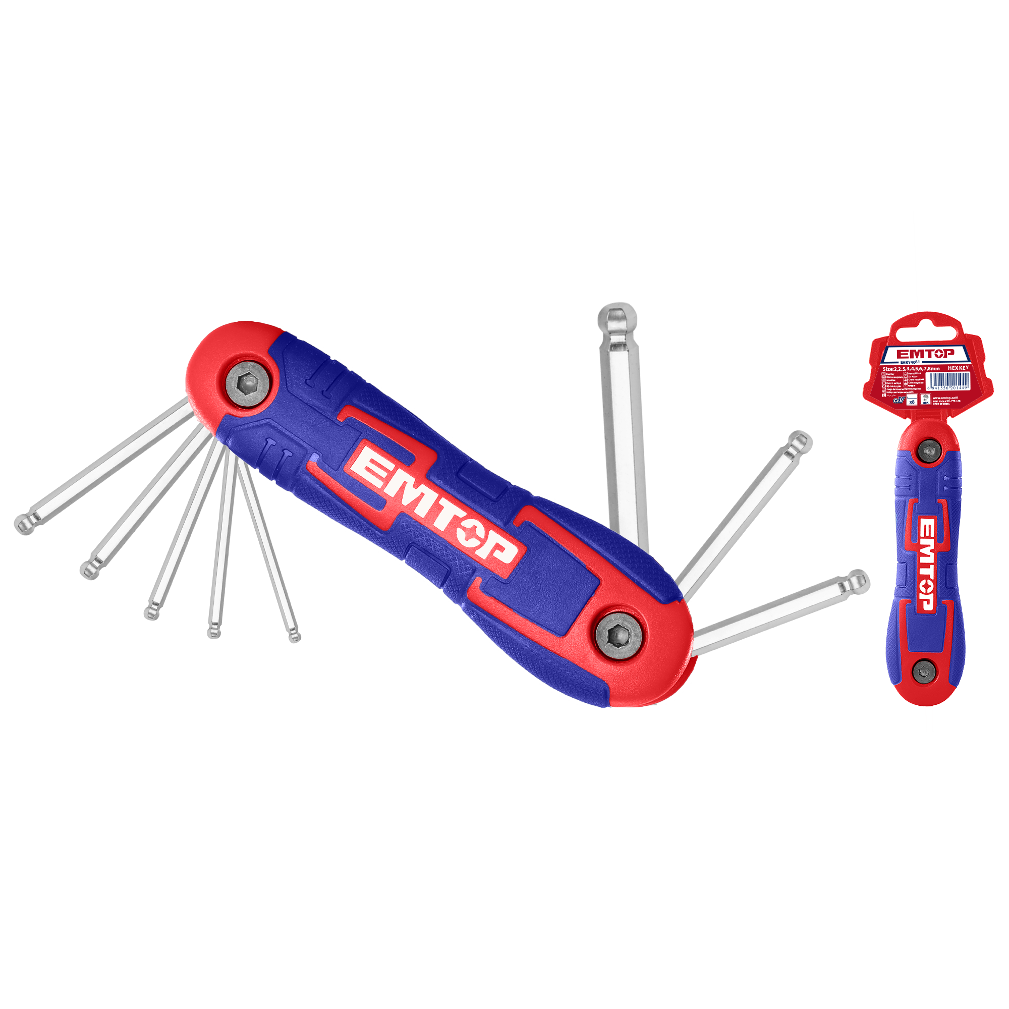 Комплет од 8 hex клучеви со топчест завршеток EHKY4082 Emtop