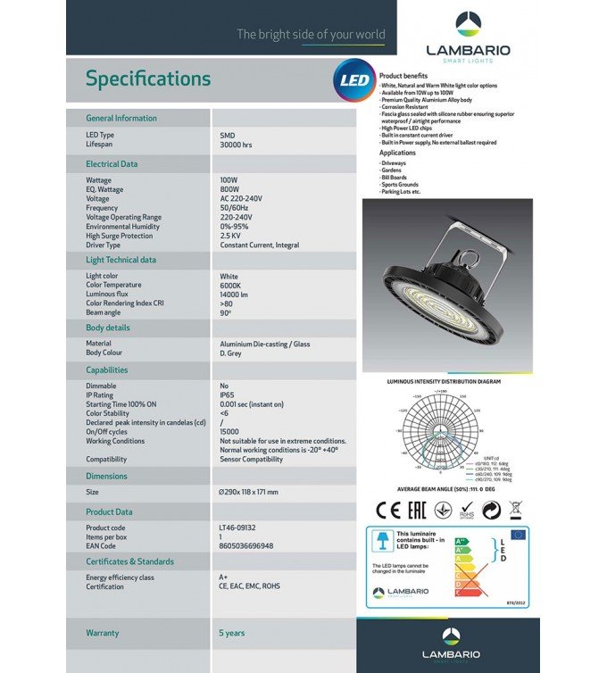 Рефлектор 100W - Highbay Highpo Lambario