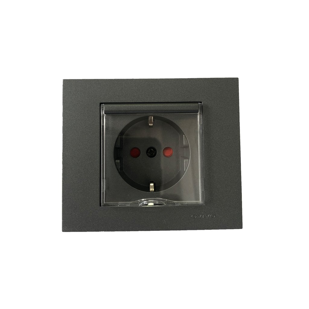 Штекер шуко со капак OVIVO темно сив 400-243