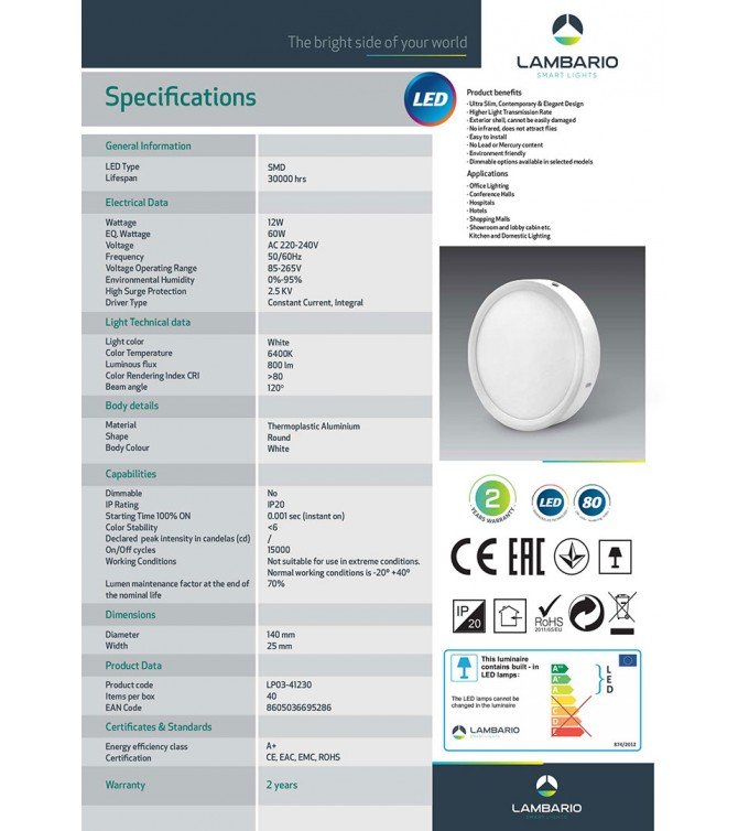 Лед панел ОГ 12W круг Lambario