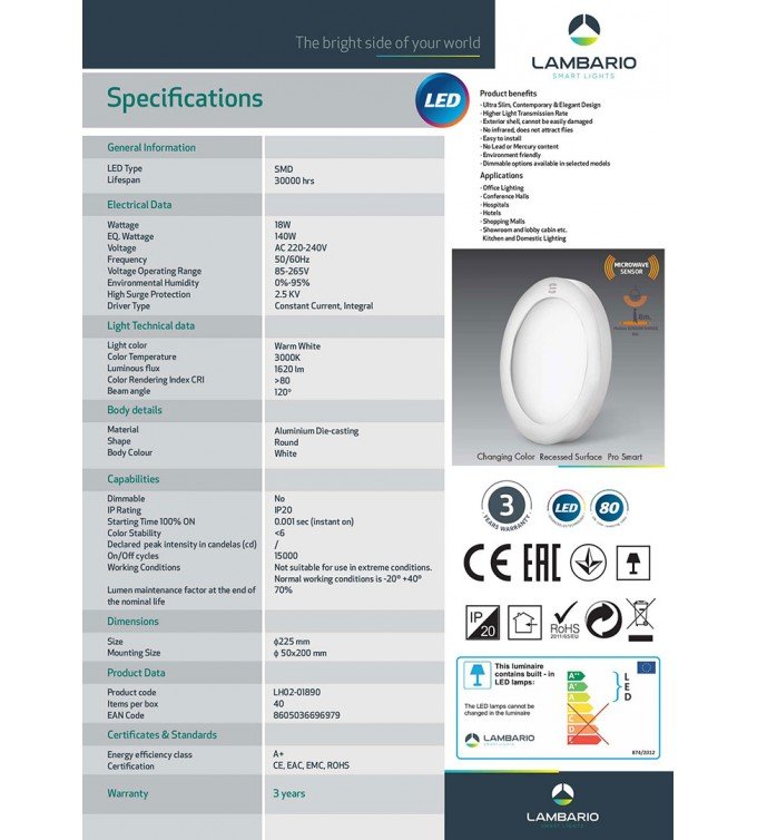 Лед панел сензор 18W Lambario